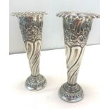 Pair of hallmarked silver bud vases height approx 13cm