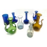 A collection of 8 18th /19th century Indo Persian blown glass objects ewers and bottles please see