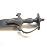 18th / 19th century indian Tulwar sword having silver inlaid hilt and watered steel blade