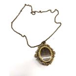 Victorian swivel pendant locket brooch on gold plated chain