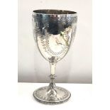 Victorian silver Goblet engraved London silver hallmarks measures approx height 20cm weight 284g