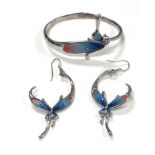 Franz collection silver tone and porcelain butterfly bracelet and earrings