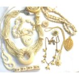 Selection of vintage bone/ ivory jewellery