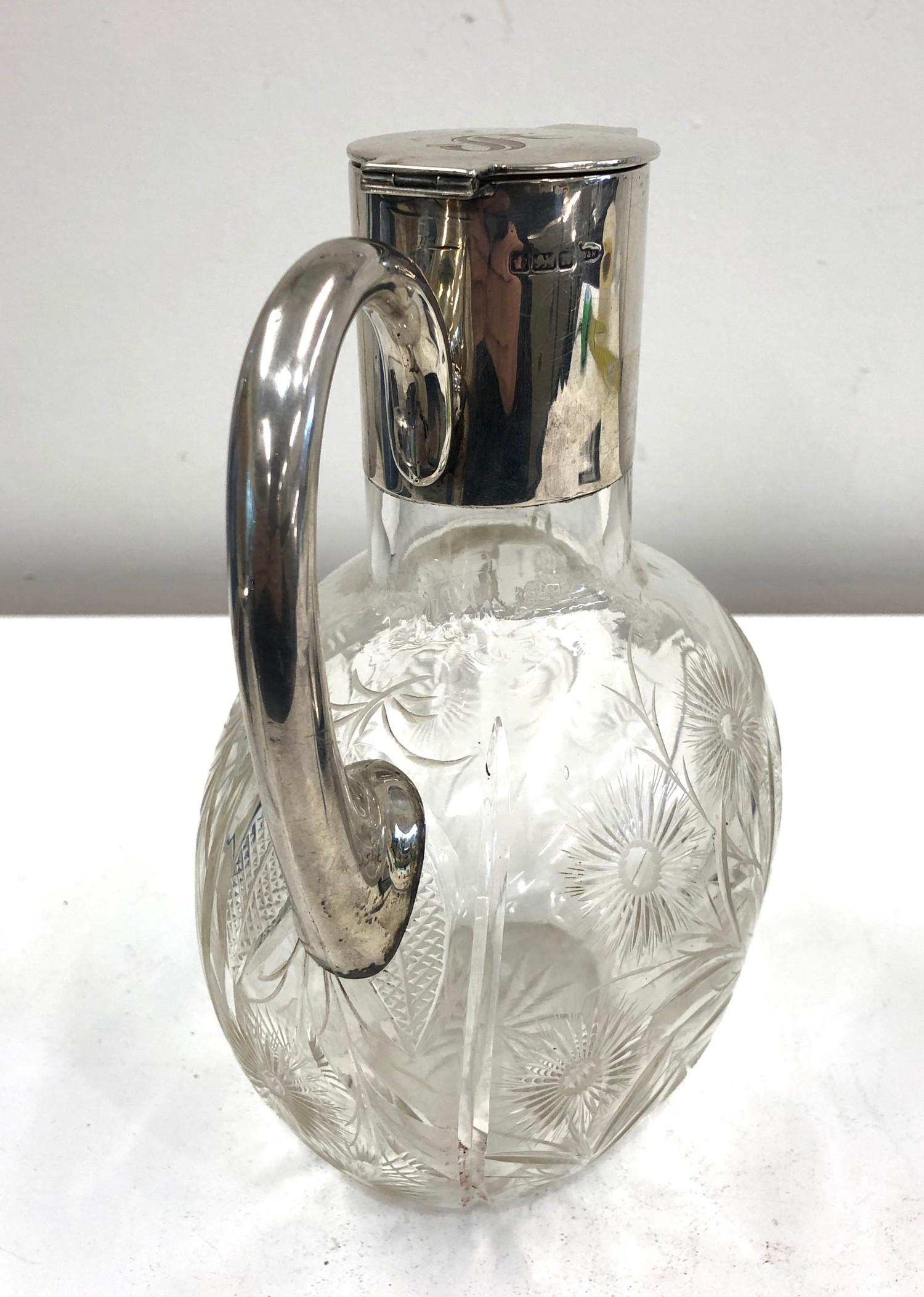 Silver and cut glass claret jug by Walker and Hall - Image 3 of 4