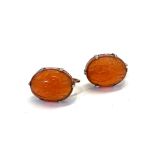 Silver and gold carved carnelian earrings