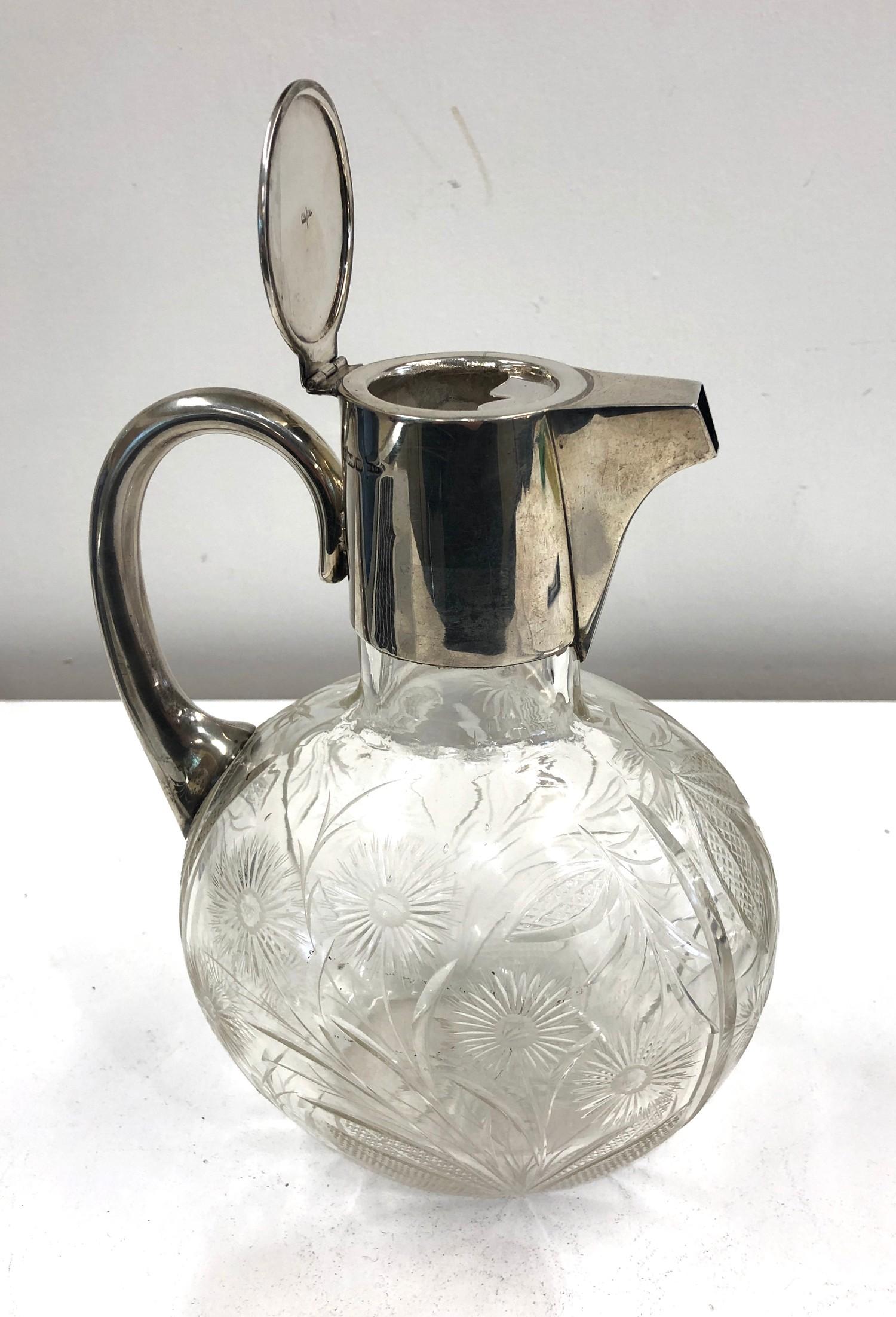 Silver and cut glass claret jug by Walker and Hall - Image 2 of 4