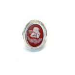 Silver and carved hard-stone cameo ring