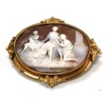 Large antique scenic cameo brooch ornate gold plated frame crack to cameo