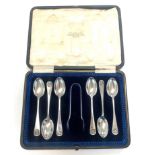 Boxed set of silver tea spoons and sugar nips