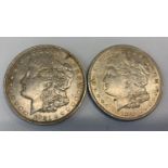 2 x 1921 silver U.S.A one dollar coins