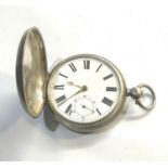 Antique silver waltham mass full hunter pocket watch winds and ticks missing glass but no warranty