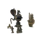 Indian brass bird shaped incense burner with 4 other objects please see images for details