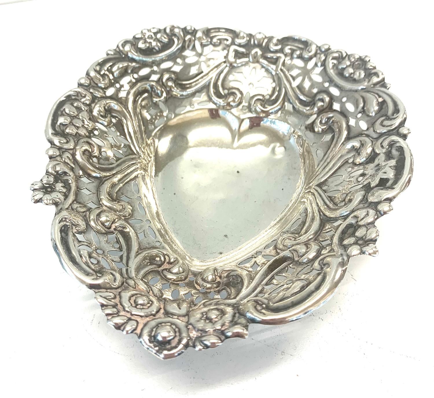 Heart shaped pierced silver sweet dish Birmingham silver hallmarks