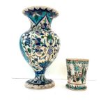 Turkish iznik style vase and another similar beaker