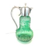 Antique silver and green cut glass claret jug Birmingham silver hallmarks height approx 25cm 350