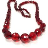 Antique Faceted cherry bakelite bead necklace