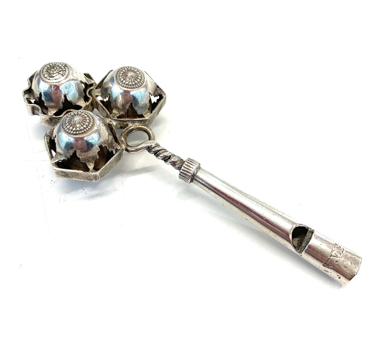 Antique continental silver babies rattle and whistle tested as silver