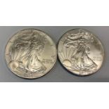 2 x 1oz fine silver liberty dollars