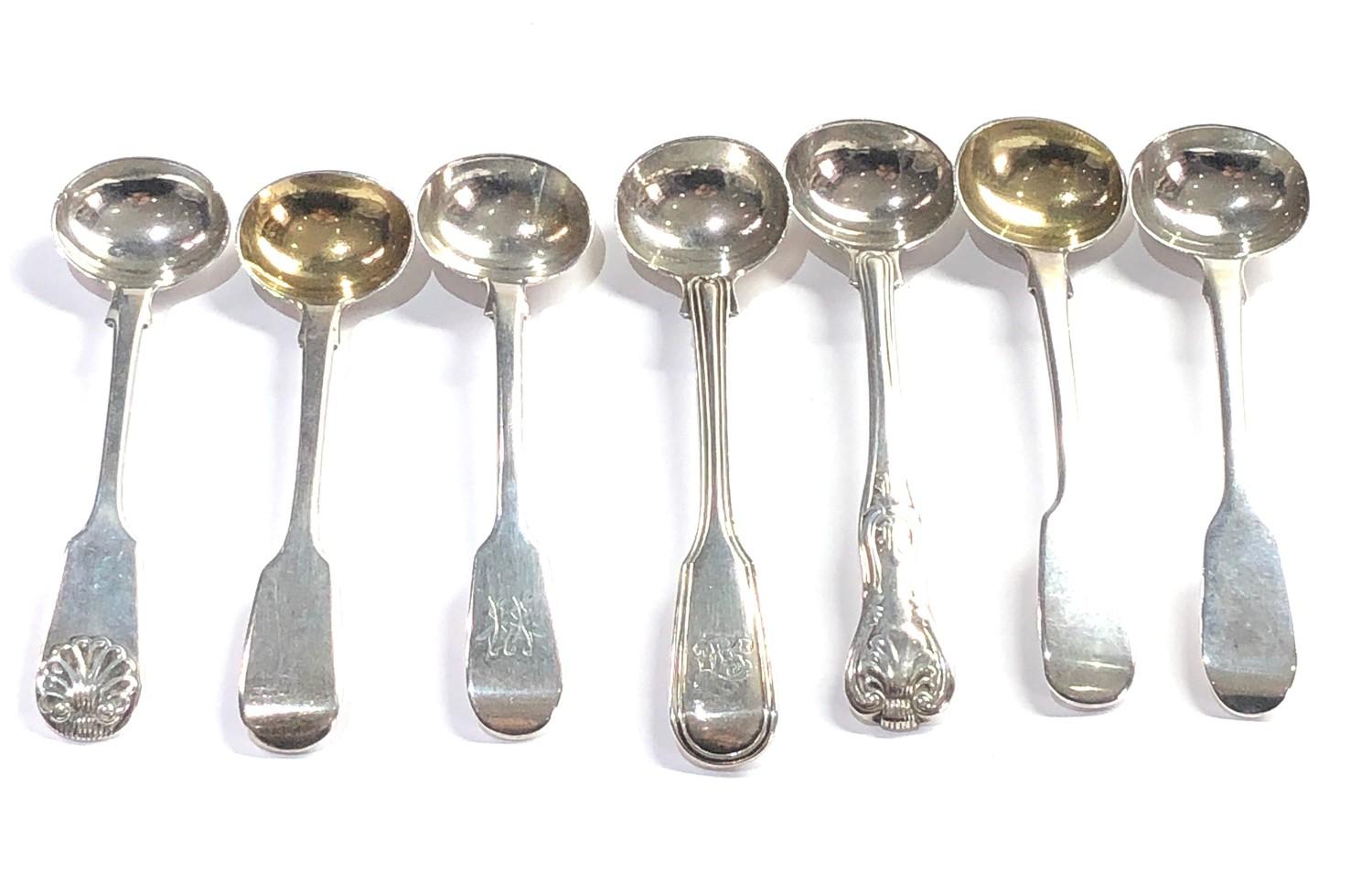 7 Antique silver mustard spoons by George Adams