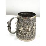 Antique Indian silver embossed mug height 8.5cm weight 153g