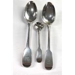 2 Antique Scottish silver desert spoons and mustard spoon weight 75g