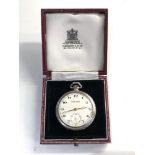 Boxed antique silver open face pocket watch chronometre Locar non working