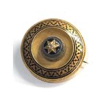 Victorian high-carat gold diamond enamelled mourning brooch measures approx 3cm dia