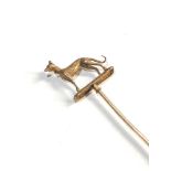 high carat Gold greyhound stick pin measures approx 9.5cm long, his piece is in good overall
