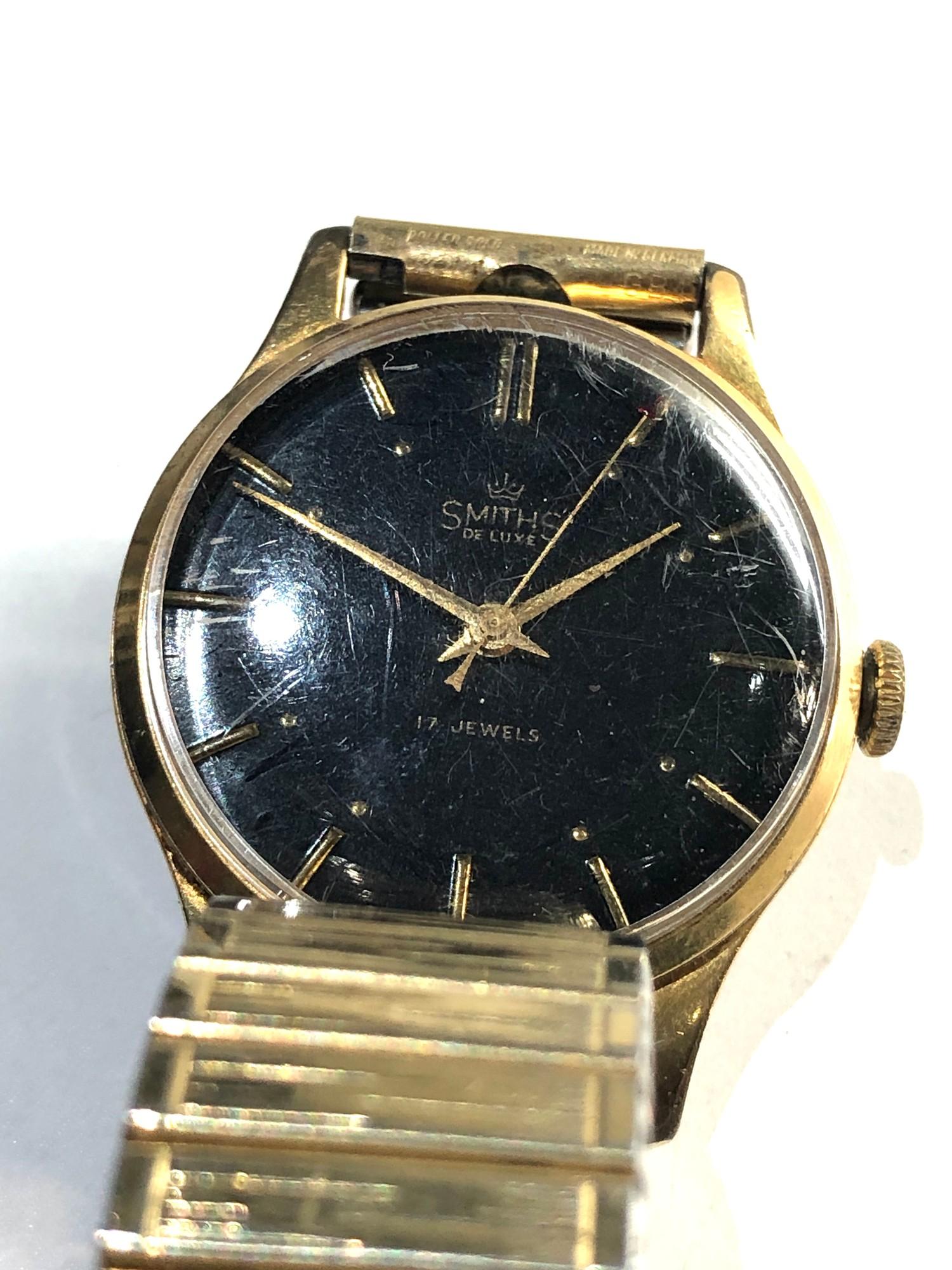 Vintage black dial smiths de luxe 17 jewel gents wrist watch winds and ticks but no warranty given - Bild 2 aus 4