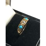 Antique 18ct gold diamond & turquoise ring 2.8g ring size approx l/m, good overall condition