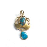 Antique Arts & Crafts 15ct gold Murrle Bennett turquoise pendant measures approx 42mm drop by 20mm