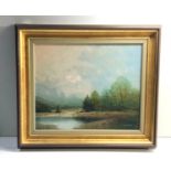 Oil Painting Landscape by german artist Karl Schmidbauer, mid-20th C 9.5ins by 11.5cm