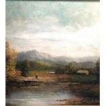 Oil Painting Landscape by german artist Karl Schmidbauer, mid-20th C 9.5ins by 11.5cm