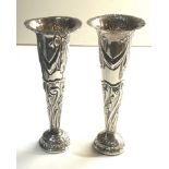 pair of antique silver bud vases height 17cm