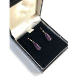 9ct Gold amethyst and diamond accent drop earring,