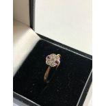 18ct Gold Edwardian ruby diamond and seed-pearl ring, ring size approx l/m weight approx 1.9g