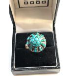 9ct gold turquoise hareem ring, ring size approx q/r weight approx 8.4g