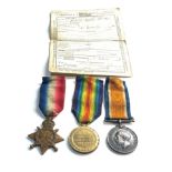 ww1 trio medals with original discharge cert named 3321 pte r.d.fisher durham light infantry