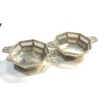 Pair of ornate pierced silver sweet bowls