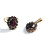 8ct gold and garnet ring and pendant ring size approx p