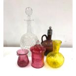 Antique and vintage glassware includes cut glass decanter cranberry etc