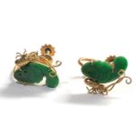 14ct Gold Chinese Jade butterfly earring, total approximate weight 3.9g , each Jade panel measures