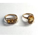 2 9ct gold citrine rings, weight approx ring size approx, approximate ring size O/P, T/U, overall