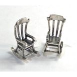 Pair of Dutch silver miniatures rocking chairs