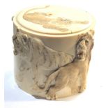 Antique 19th century ivory carved lions and tigers box measures approx 75mm dia lid has handle