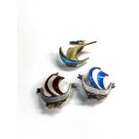 3 Norway silver Enamel ship brooches