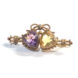 9ct gold gem set love heart brooch