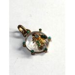 Antique crystal turquoise bug pendant