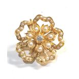 victorian 18ct gold diamond and seed-pearl brooch / pendant 7.4g