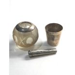 antique silver rim match striker small silver beaker and silver cheroot holder